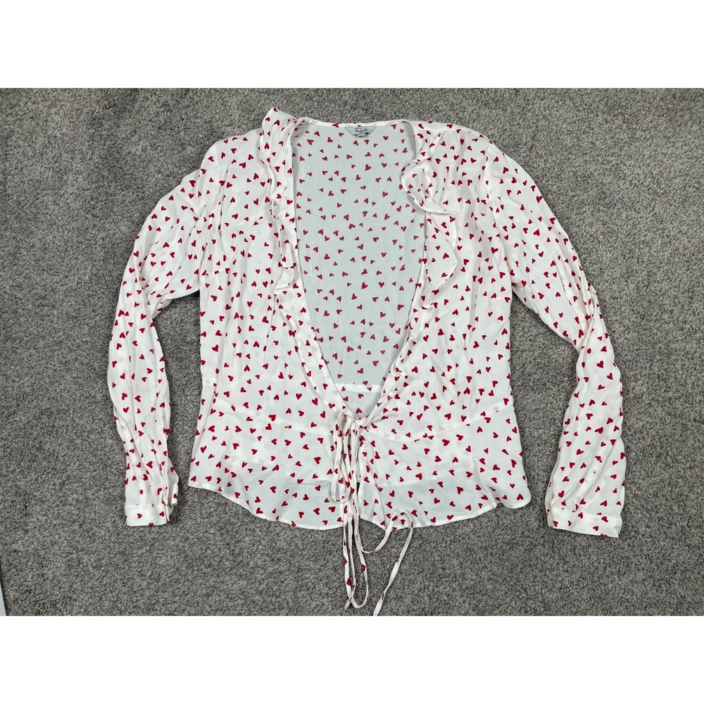 Rails Shirt Womens XS White Heart Wrap Semi Sheer Ruffle Crop Simone Smitten Top